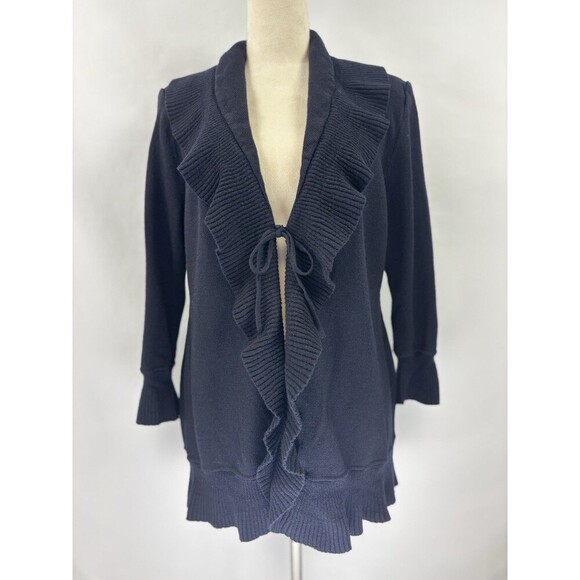 St John Collection by Marie Gray Cardigan Black 12 Ruffle Knit Tie Front - Picture 1 of 11